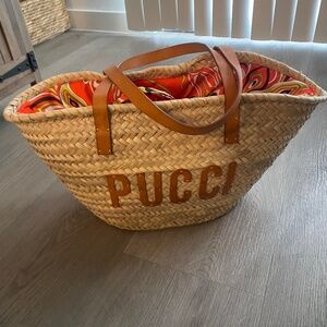 COPY - Emilio Pucci Africana Print Straw Tote Drawstring Bag